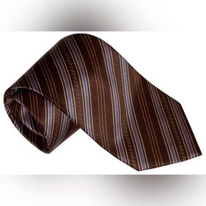 $285 NEW BRIONI TIE 100% SILK SATIN REDDISH-BROWN WHITE INDIGO ORANGE "B"